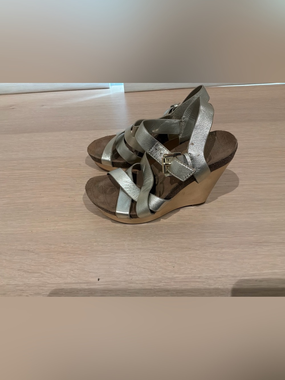 Sam Edelman Metallic Gold Strappy Wedge Sandals